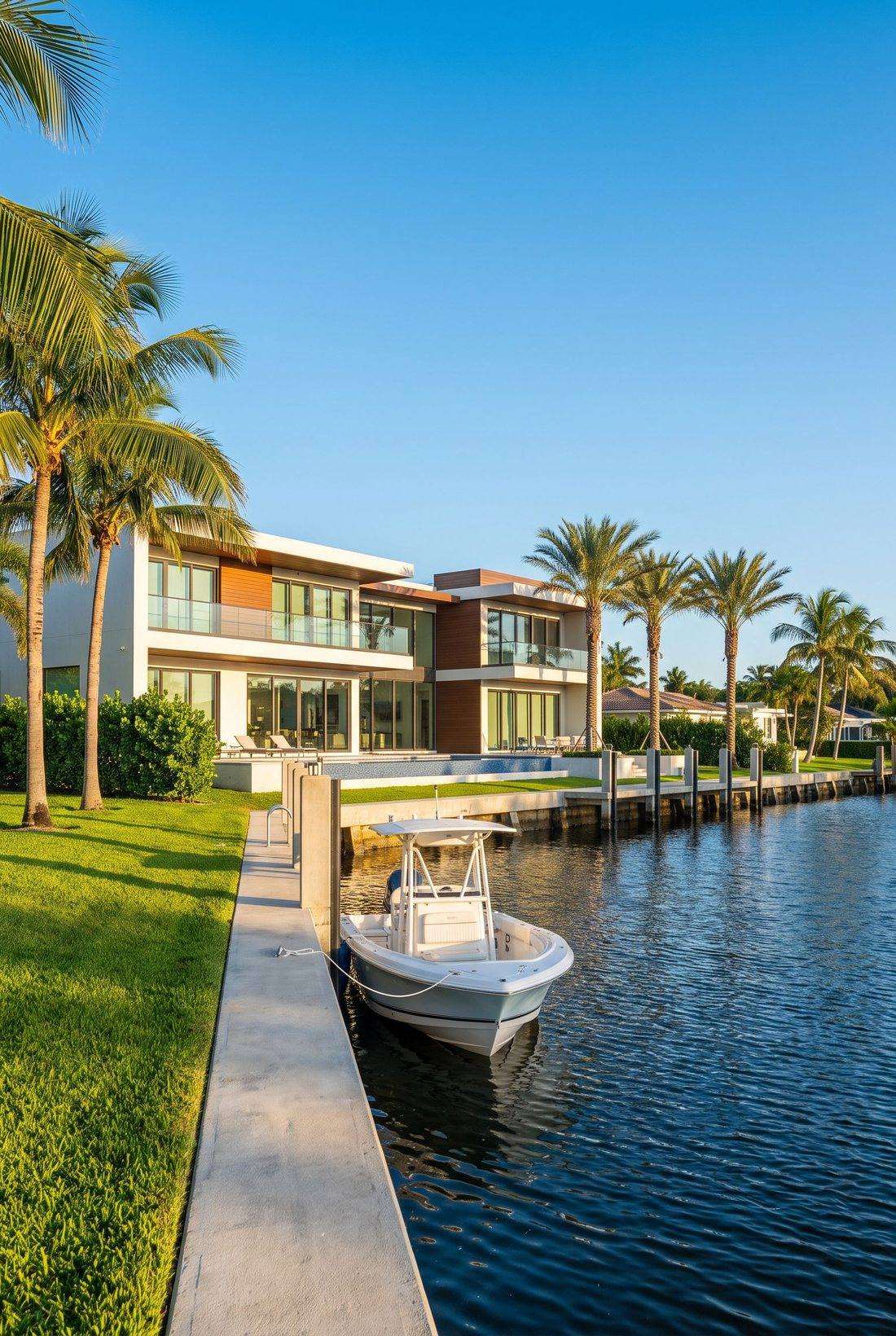 A modern waterfront home on a canal in Broward County, South Florida