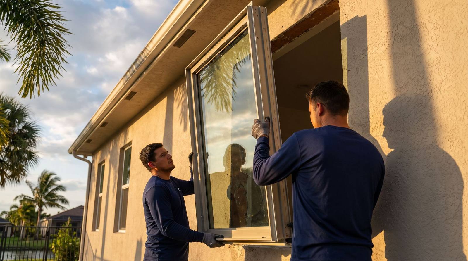Impact rated window being installed at a coastal South Florida home