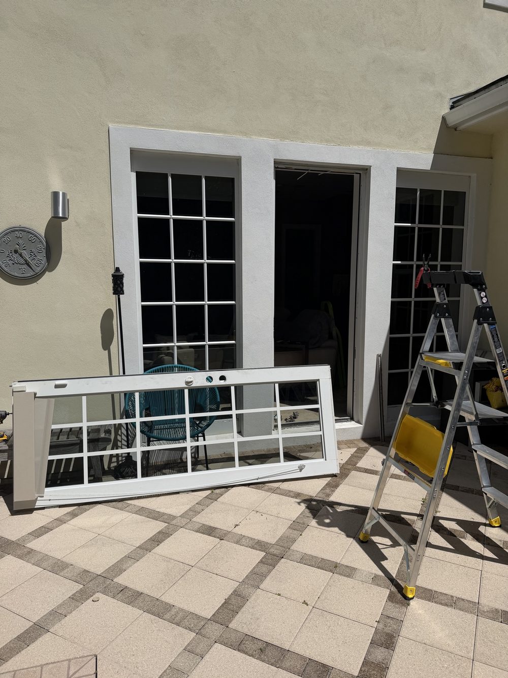 Impact French door panel removed for hardware repair